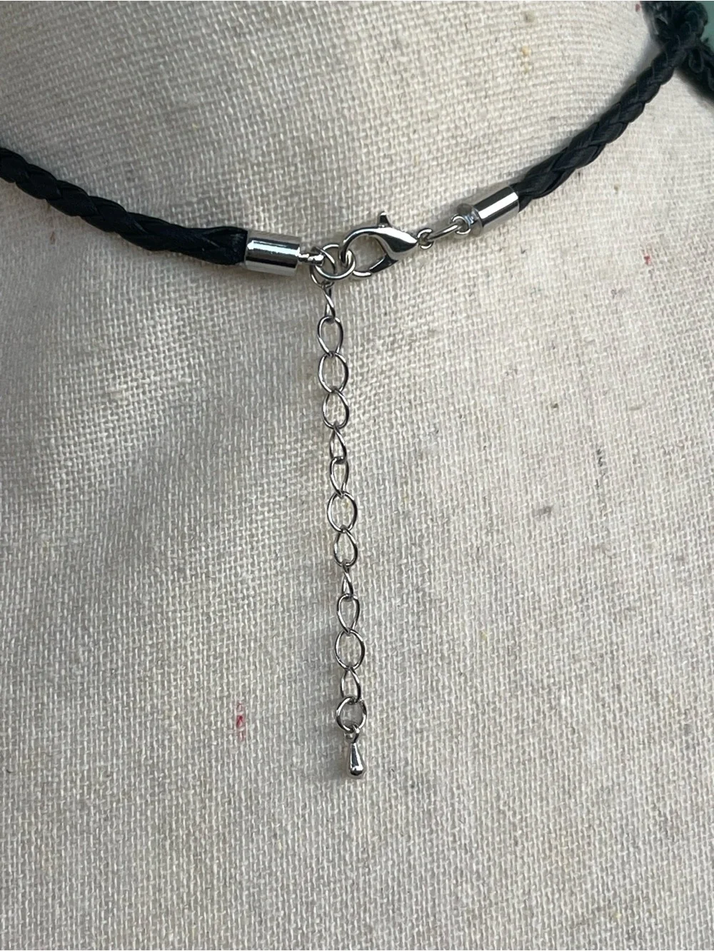 Hematite Black Gemstone Pendant Stainless Steel Wire Wrap on Braided Black Cord